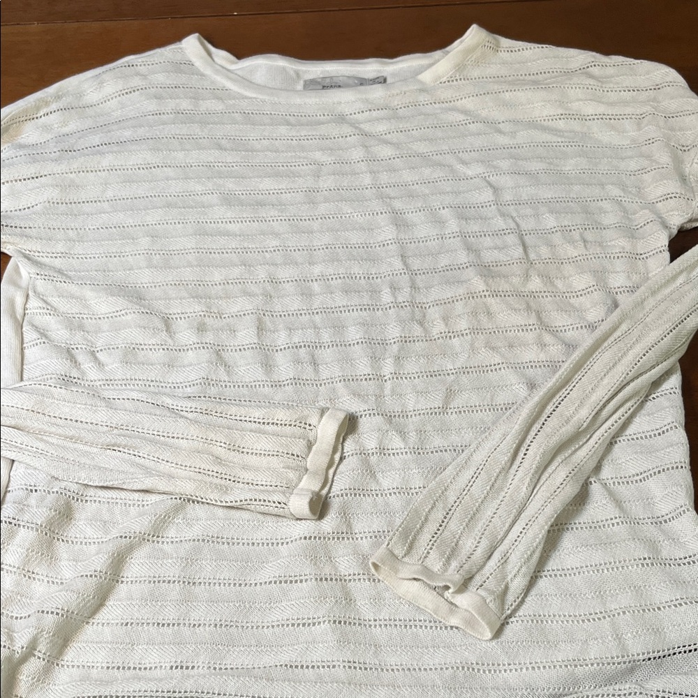 Prana Cream Knit Long Sleeve Top Lightweight Sweater Small